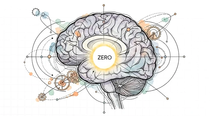 Biological Master Reference Zero Point visual with brain and zero centre.