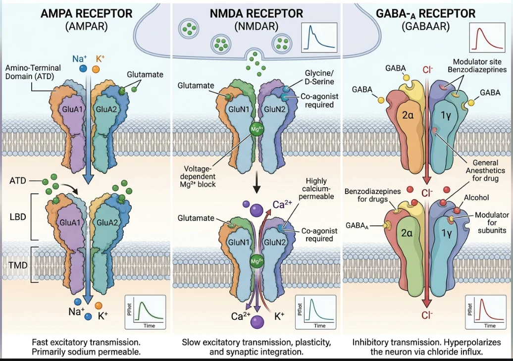 AMPA NMDA GABA receptor diagram