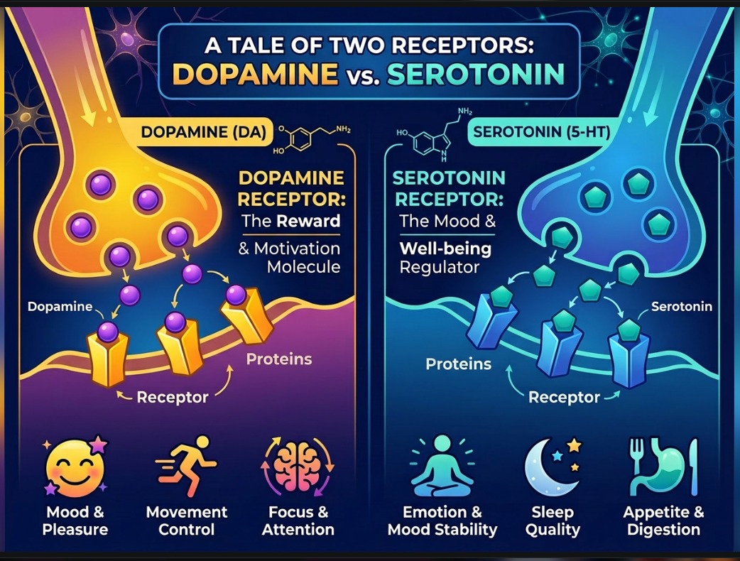 A tale of two receptors: dopamine versus serotonin receptor visual comparison